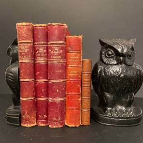 Pair of Mid 20th C English Cast Iron Owls Book Ends